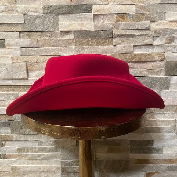 Red 100% Wool USA Fedora Hat L | Feather Holiday Western Revival Nashville - Picture 11 of 11